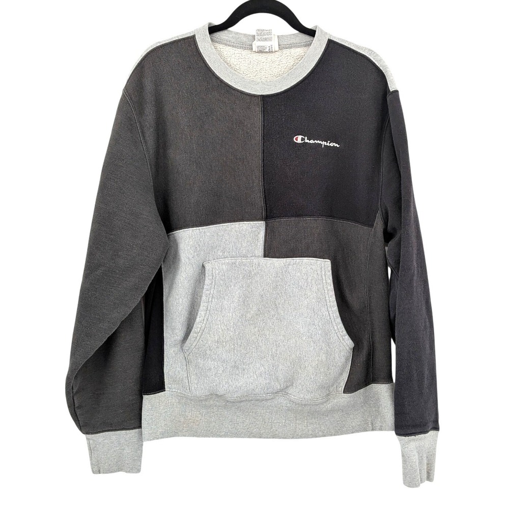 Champion Reverse Weave Colorblock Crewneck Sweatshirt‎ Gray kangaroo pocket sz M